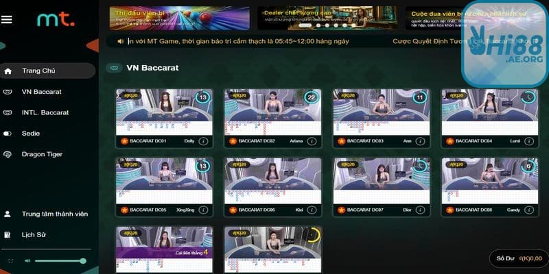 Hi88 cung cấp các trò chơi Live Casino với người chia bài thật